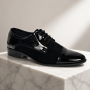 Pantofi barbati negri din piele naturala lac si velur cu siret GKR819LVN